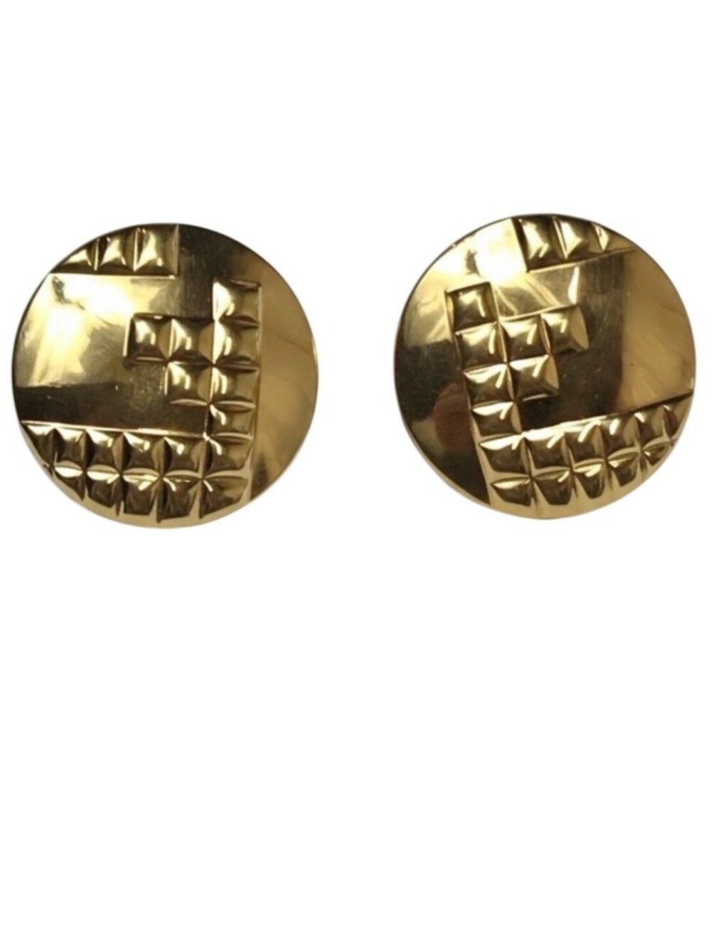 Vintage 90s Gold Statement Earrings Round Geometric Stud Retro Textured